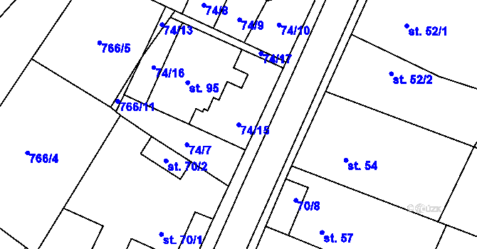 Parcela st. 74/15 v KÚ Vidonín, Katastrální mapa