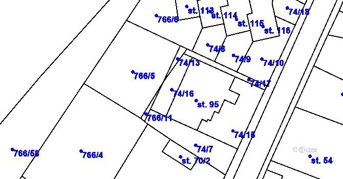 Parcela st. 74/16 v KÚ Vidonín, Katastrální mapa