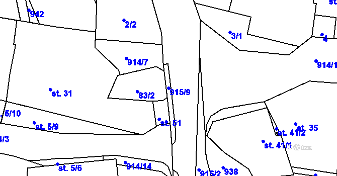 Parcela st. 915/9 v KÚ Vidonín, Katastrální mapa