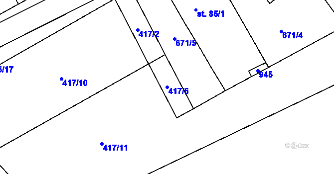 Parcela st. 417/6 v KÚ Vidonín, Katastrální mapa