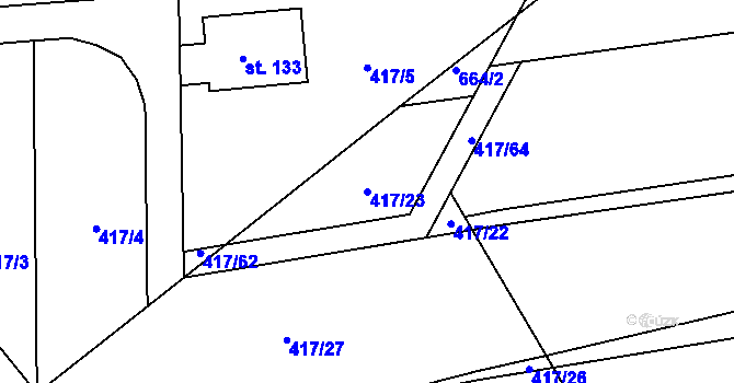Parcela st. 417/23 v KÚ Vidonín, Katastrální mapa