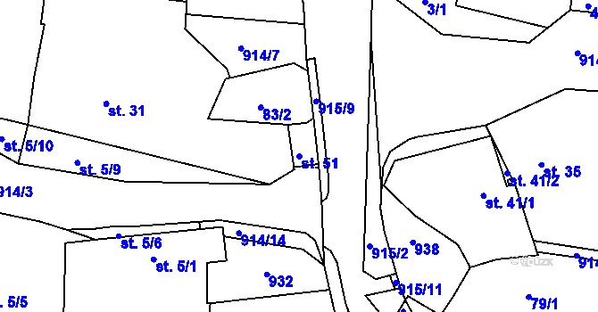 Parcela st. 51 v KÚ Vidonín, Katastrální mapa