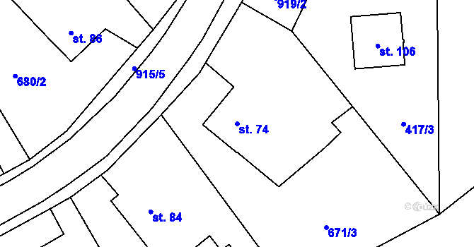 Parcela st. 74 v KÚ Vidonín, Katastrální mapa