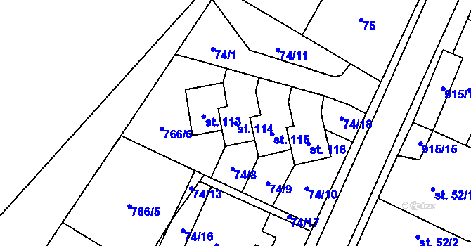 Parcela st. 114 v KÚ Vidonín, Katastrální mapa