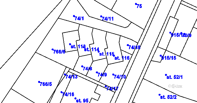 Parcela st. 115 v KÚ Vidonín, Katastrální mapa