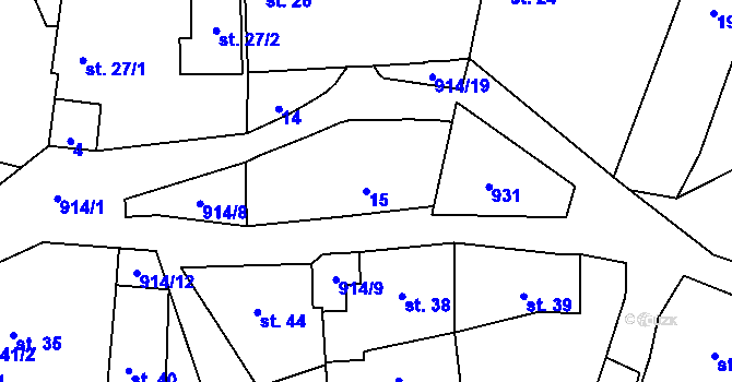 Parcela st. 15 v KÚ Vidonín, Katastrální mapa