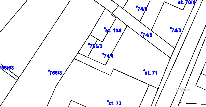 Parcela st. 74/4 v KÚ Vidonín, Katastrální mapa