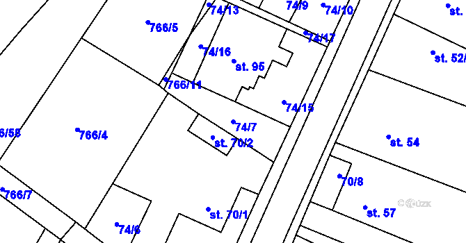 Parcela st. 74/7 v KÚ Vidonín, Katastrální mapa