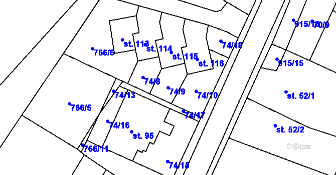 Parcela st. 74/9 v KÚ Vidonín, Katastrální mapa