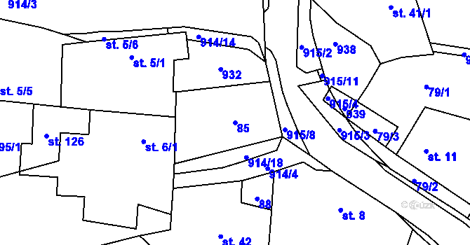 Parcela st. 85 v KÚ Vidonín, Katastrální mapa