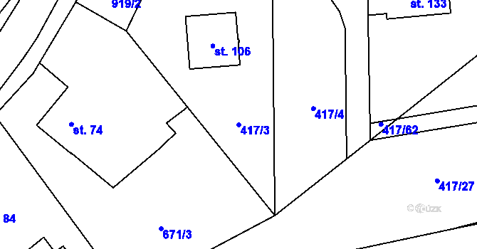 Parcela st. 417/3 v KÚ Vidonín, Katastrální mapa