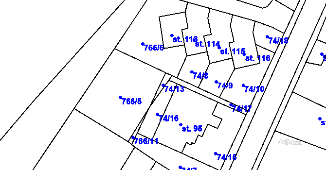 Parcela st. 74/13 v KÚ Vidonín, Katastrální mapa