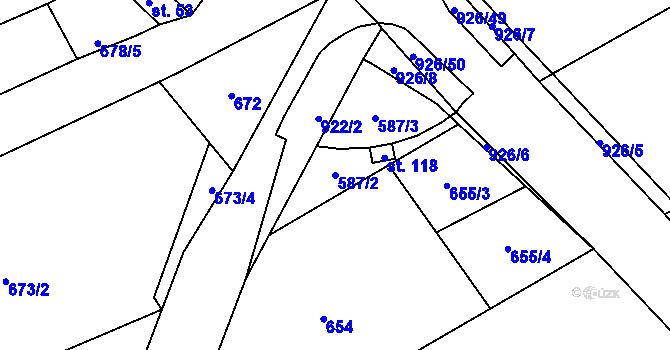 Parcela st. 587/2 v KÚ Vidonín, Katastrální mapa