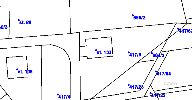 Parcela st. 133 v KÚ Vidonín, Katastrální mapa