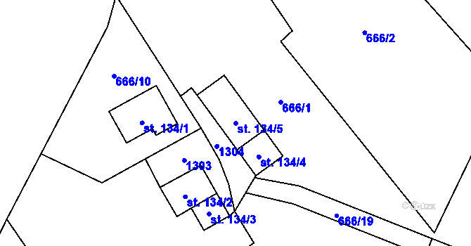 Parcela st. 134/5 v KÚ Vigantice, Katastrální mapa