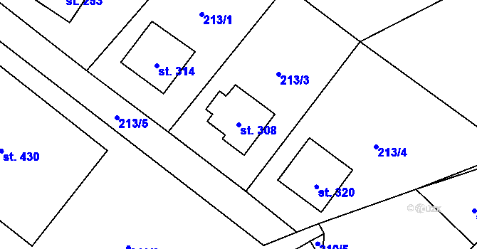 Parcela st. 308 v KÚ Vigantice, Katastrální mapa