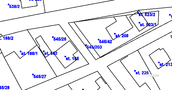 Parcela st. 545/203 v KÚ Vigantice, Katastrální mapa