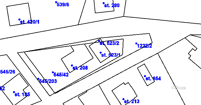 Parcela st. 523/1 v KÚ Vigantice, Katastrální mapa
