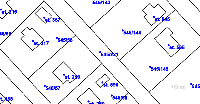 Parcela st. 545/221 v KÚ Vigantice, Katastrální mapa