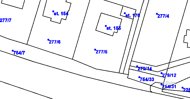 Parcela st. 277/5 v KÚ Horní Sytová, Katastrální mapa
