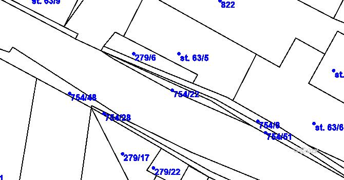 Parcela st. 754/22 v KÚ Horní Sytová, Katastrální mapa