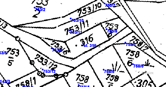 Parcela st. 316 v KÚ Víchová nad Jizerou, Katastrální mapa