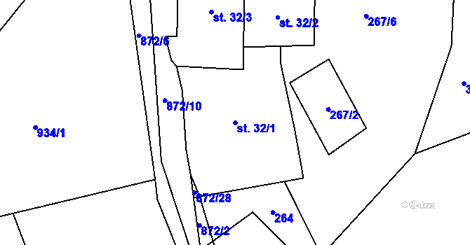 Parcela st. 32/1 v KÚ Šléglov, Katastrální mapa