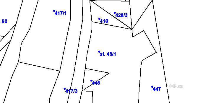 Parcela st. 45/1 v KÚ Šléglov, Katastrální mapa