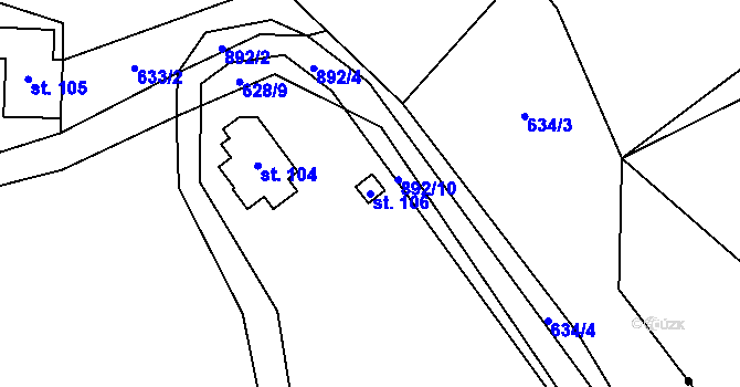 Parcela st. 106 v KÚ Šléglov, Katastrální mapa