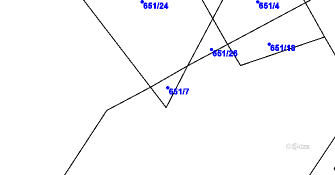 Parcela st. 651/7 v KÚ Šléglov, Katastrální mapa