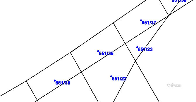 Parcela st. 651/36 v KÚ Šléglov, Katastrální mapa