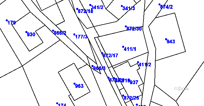 Parcela st. 872/17 v KÚ Šléglov, Katastrální mapa