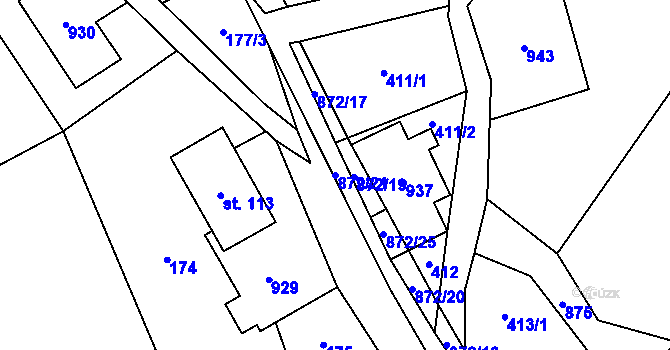 Parcela st. 872/21 v KÚ Šléglov, Katastrální mapa