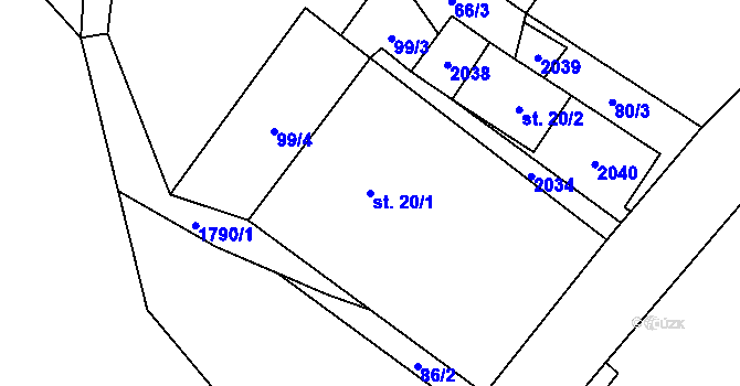 Parcela st. 20/1 v KÚ Vikantice, Katastrální mapa
