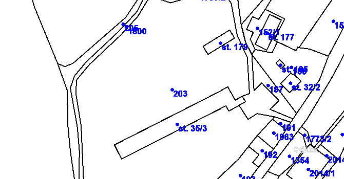 Parcela st. 203 v KÚ Vikantice, Katastrální mapa