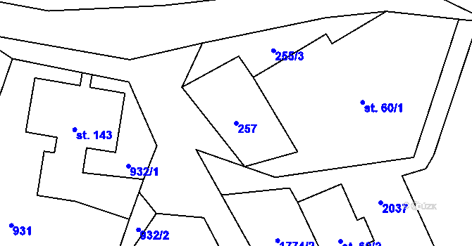 Parcela st. 257 v KÚ Vikantice, Katastrální mapa