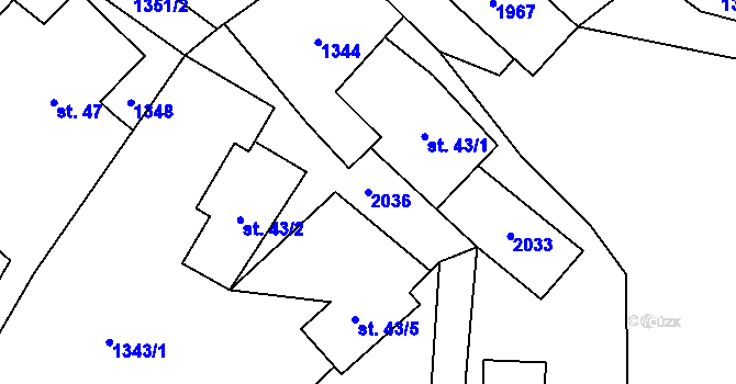 Parcela st. 2036 v KÚ Vikantice, Katastrální mapa
