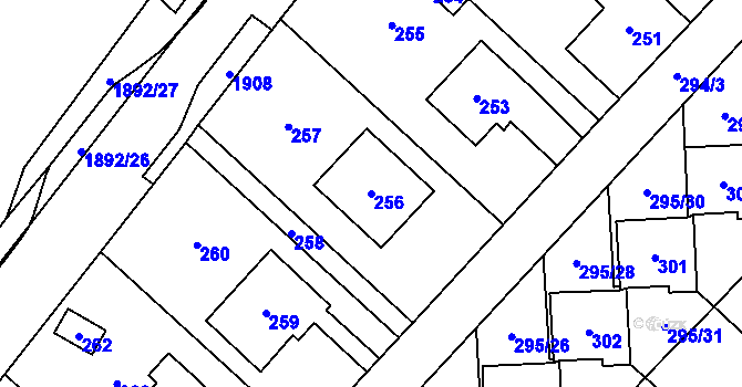 Parcela st. 256 v KÚ Vikýřovice, Katastrální mapa