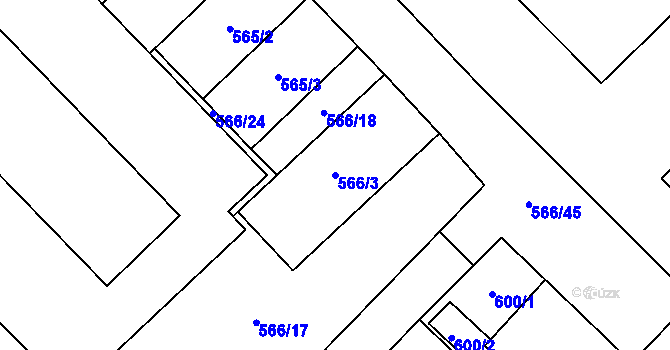 Parcela st. 566/3 v KÚ Vikýřovice, Katastrální mapa