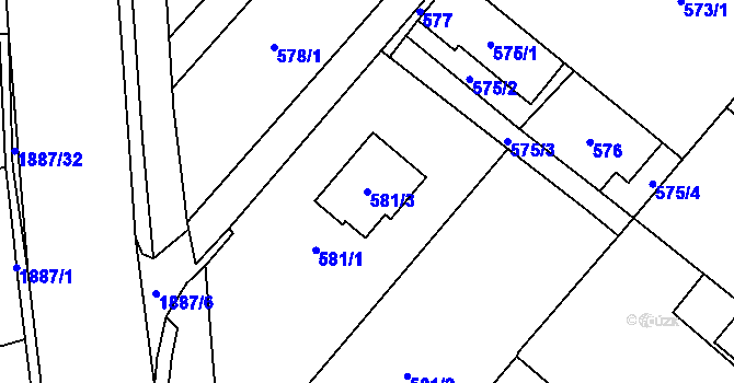 Parcela st. 581/3 v KÚ Vikýřovice, Katastrální mapa