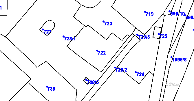 Parcela st. 722 v KÚ Vikýřovice, Katastrální mapa