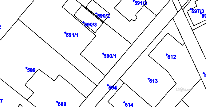 Parcela st. 590/1 v KÚ Vikýřovice, Katastrální mapa