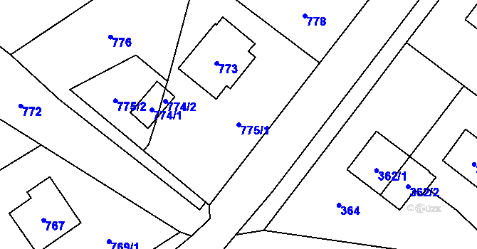 Parcela st. 775/1 v KÚ Vikýřovice, Katastrální mapa
