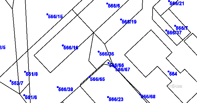 Parcela st. 566/36 v KÚ Vikýřovice, Katastrální mapa