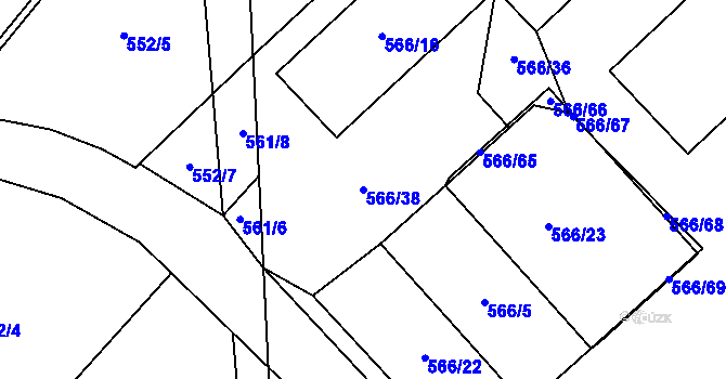 Parcela st. 566/38 v KÚ Vikýřovice, Katastrální mapa