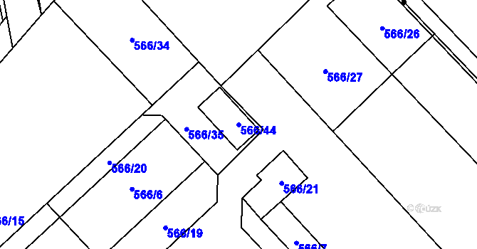 Parcela st. 566/44 v KÚ Vikýřovice, Katastrální mapa
