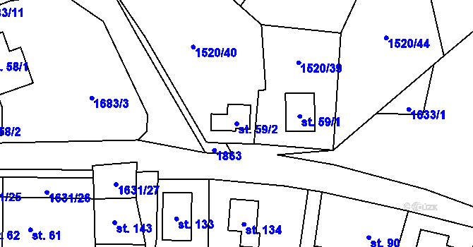 Parcela st. 59/2 v KÚ Čížov u Jihlavy, Katastrální mapa