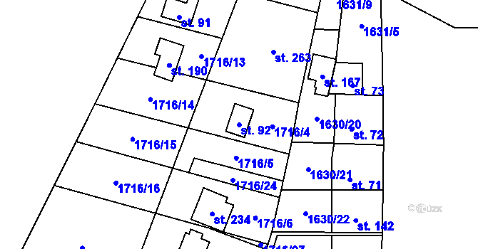 Parcela st. 92 v KÚ Čížov u Jihlavy, Katastrální mapa