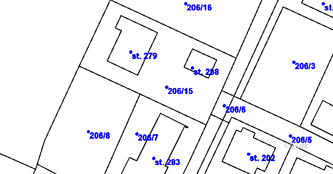 Parcela st. 206/15 v KÚ Čížov u Jihlavy, Katastrální mapa