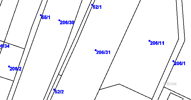 Parcela st. 206/31 v KÚ Čížov u Jihlavy, Katastrální mapa